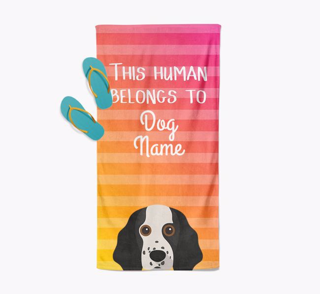 Personalised Pool Towel 'This Human Belongs To {dogsName}' with {breedFullName} Icon